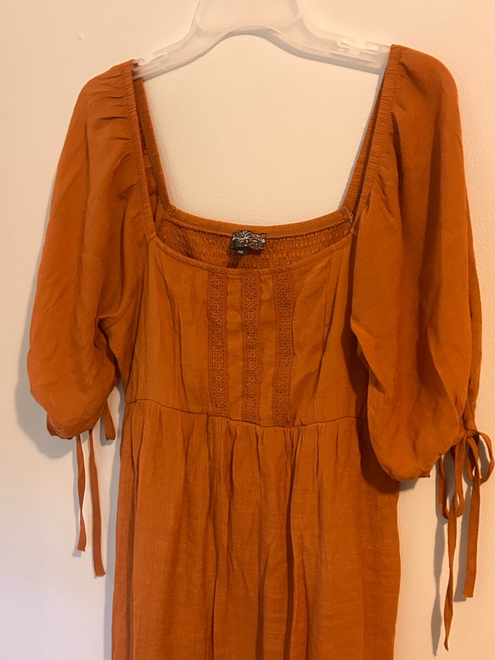 J Gee Terracotta Boho Tiered Ruffle Dress Boho Puff Sleeve Smocked Back Size PXL - Picture 2 of 7